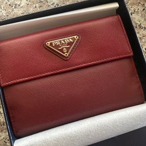 Prada Logo Plate Trifold Wallet
